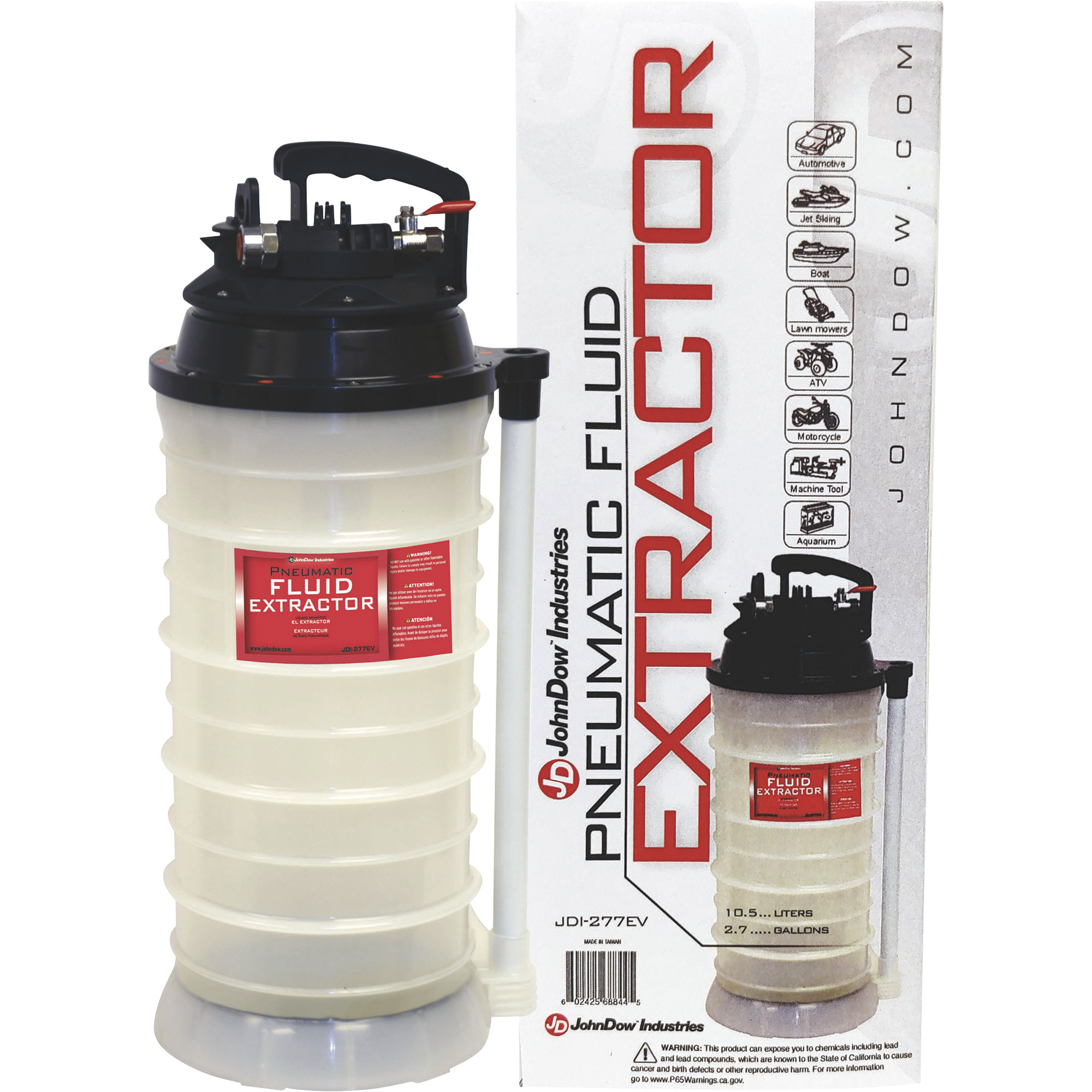 JohnDow Industries, 2.7 Gallon Pneumatic Extractor, Tank Capacity 2.7 Gal, Model# JDI-277EV